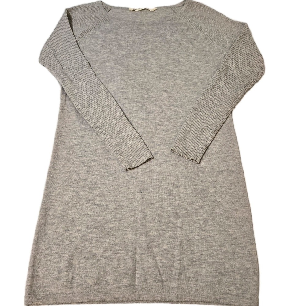 Athleta Solitude Sweater Dress Gray 100% Merino Wool Ribbed Sleeve Size Small